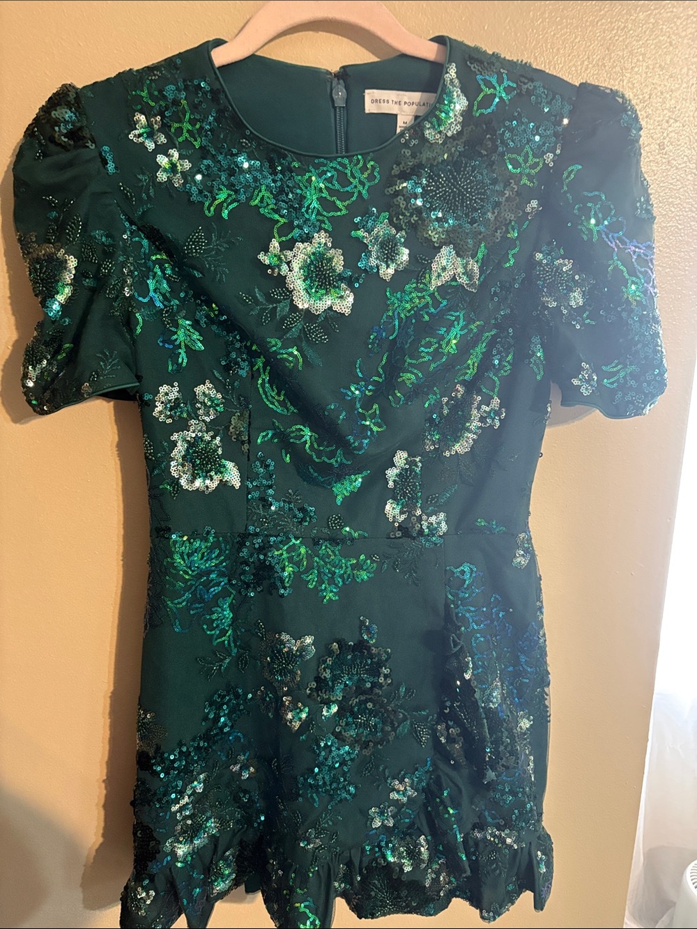Dress the Population Emerald Green Sequin Floral Mini Dress